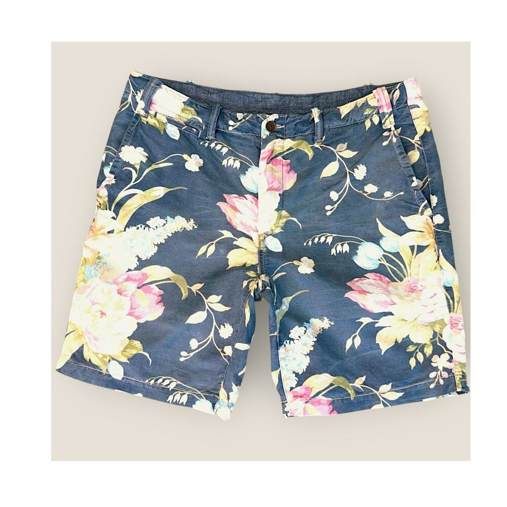 POLO Ralph Lauren Vintage Men Size 35 Hawaiian Shorts Linen Blend Washed Floral